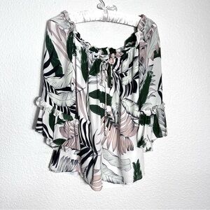 Milly Ruffled Tropical Print Silk Top Size XS Resortwear Classic Preppy Vacation